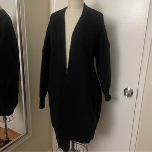 Topshop Black longline thick knit cardigan with pockets US 4